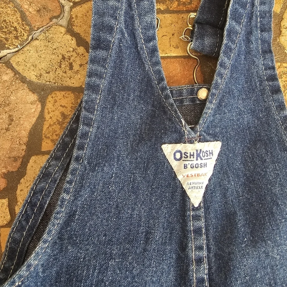 Vintage OshKosh B'gosh Denim Overalls, Made in USA, Blue, Paper Tag, 12 Months